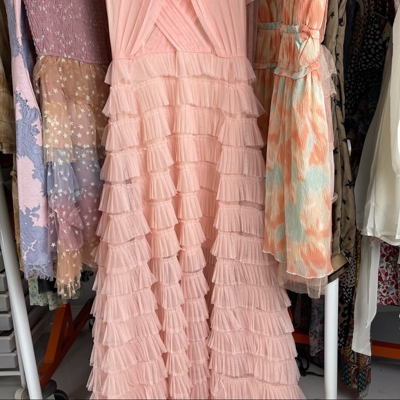 📌 L’ATISTE Chiffon Maxi Dress Multi-Tiered Pleated Ruffles Stretchy Bodice Lined - Picture 5 of 16